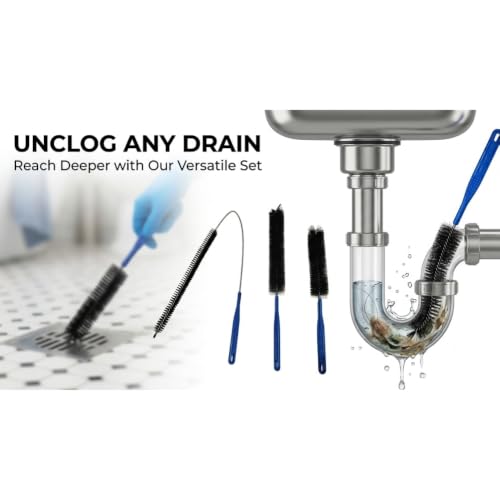 Flexible Drain Cleaning Brush 3PC, Long Reach Pipe Cleaner Brush with Nylon Bristles, Sink Drain, Bathroom Drain, Faucet, Straw, Bottle, Refrigerator Drain & Tube Cleaning Tool