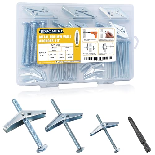 Toggle Bolts for Drywall 30 Sets, 3 Sizes Hollow Wall Anchors Kit with Bit