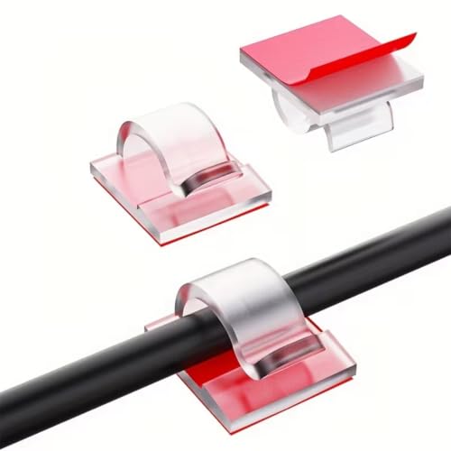 50Pcs Clear Adhesive Cable Clips, Small Upgraded Wall Wire Holders for PC Cord Management, Christmas Lights, Dash Cams & Ethernet Cables, Indoor/Outdoor Use