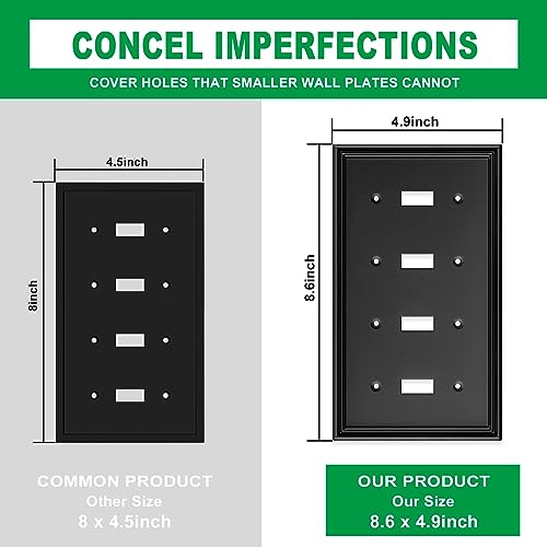 Black Modern Decorative Quad Toggle Light Switch Cover - size: 4 Gang Quad Toggle