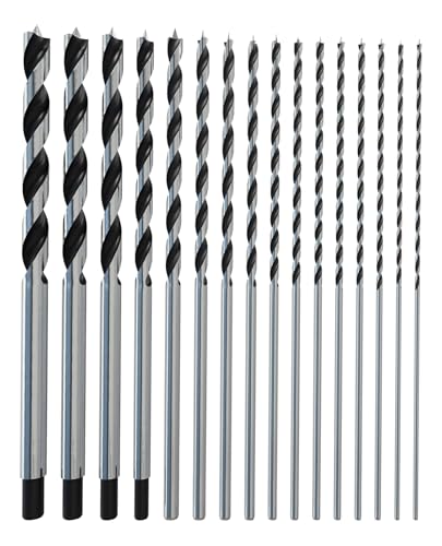 16Pcs(7/64" - 5/8") 12 Inch Extra Long Brad Point Wood Drill Bit - size: Extra Long (7/64"-5/8") - 16pcs