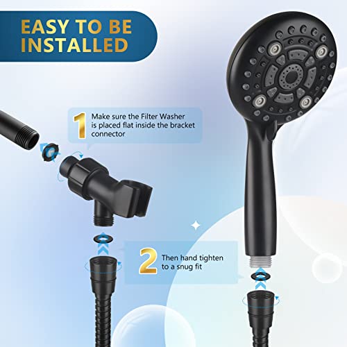 6 Spray Modes High Pressure Handheld Showerhead Set Upgraded - color: Matte Black