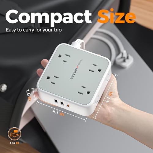 TESSAN Surge Protector Power Strip with 900J Surge Protection, 5 Ft, Grey - color: Grey with 20W PD, size: 5 feet
