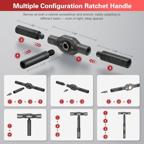 Bomivoi 42 in 1 Magnetic Screwdriver Set, DIY Ratchet Screwdriver Set, Multi Bit Magnetic Drive Set with Detachable Ratchet Handle, Portable Compact Repair Tool Kit for Furniture Computer Bicycle Red - color: Red