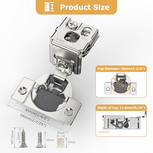 Furniware 30 Pieces 1-1/2 inch Overlay Soft Close Hinges for Kitchen Cabinet Hinges Satin Nickel Hidden Hinges Soft Closing Cabinet Hinges Stainless Steel Concealed Hinge self Closing 105 Degree - color: Satin Nickel - 30 Pack, size: 1-1/2 Inch