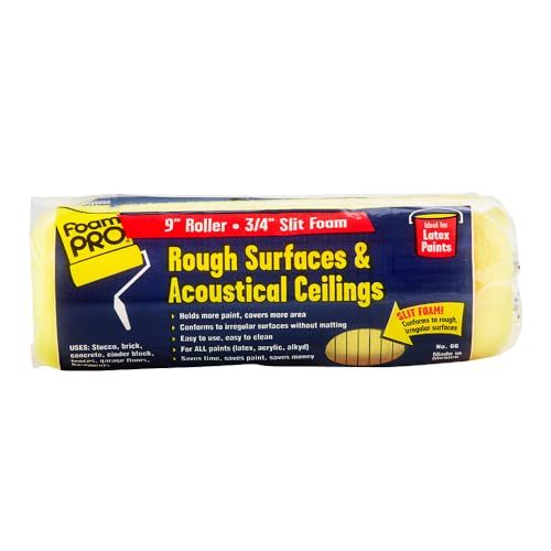 FoamPRO 00066 66 Foam Paint Roller, 1 pack | Slit Foam Roll For Rough & Irregular Surface | Painting Supplies & Tools For Home | Safe for Use With All Paints, Stains, Primers, Clear Coats - size: 1 Count (Pack of 1), style: Rough Surfaces & Acoustical Cei