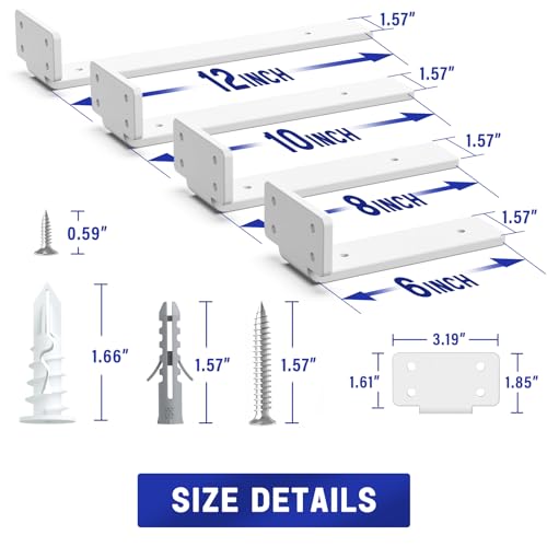 Goovilla Shelf Bracket, Floating Shelf Brackets 6 inch Long, 6 Pack, White - size: 6 Inch, style: White 6Pack