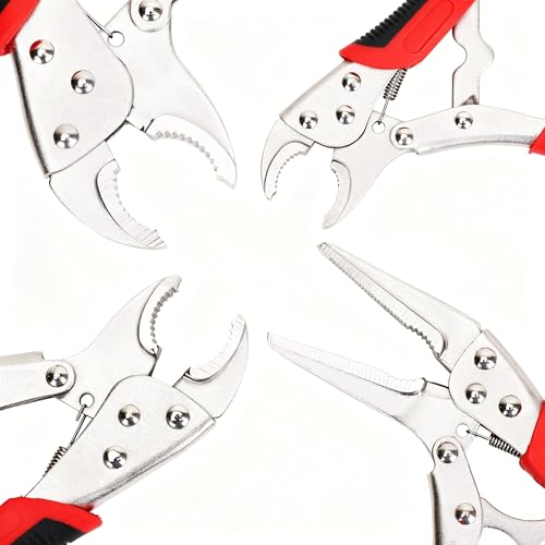 FASTPRO 4-Piece Locking Pliers Set with Heavy Duty Grip, Red - color: Red