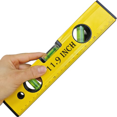 11.9 Inch Torpedo Level Magnetic, Aluminum Alloy Level Tool, Equipped with 45/90/180 Degree Bubble Vials and Scale Ruler, Open Top-View Design - style: 12″-1pcs