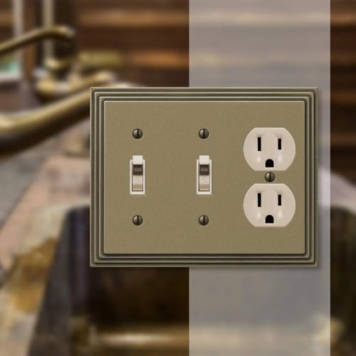 Amerelle Steps Double Toggle/Single Duplex Cast Metal Wallplate in Rustic Brass - color: Rustic Brass, size: 2 Toggle / 1 Duplex