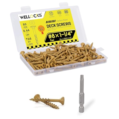 WELLOCKS #8 x 1-1/4 in Tan Deck Screws, 0.44 lbs Trial Size - size: #8×1-1/4", style: Trial size 0.44LBS