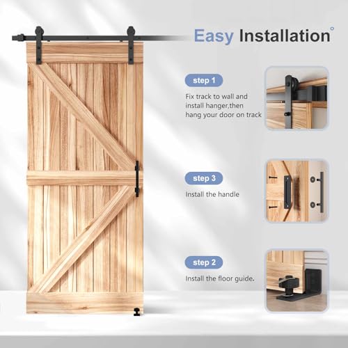 EaseLife 6 FT Sliding Barn Door Track and Handle Hardware Kit, Straight Pulley,Slide Smoothly Quietly,Easy Install (6FT Track Kit for 30"~36" Wide Single Door) - size: 6 FT-Single Door Kit