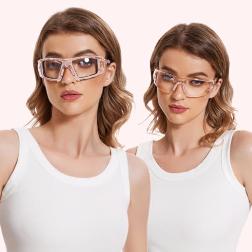 UKNOW Safety Glasses - Anti Fog Wraparound Lenses - Removable Foam Gasket - ANSI Z87.1 Protective Eyewear - Impact Resistant - color: Melon Pink With Light Tint