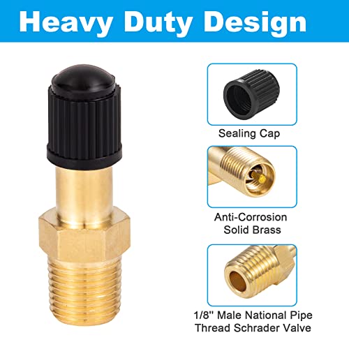 2PCS 1/8" NPT Tank Valve Anti-Corrosion Brass Schrader Valve with Standard Valve Core with 1/8'' NPT Male,Using with Air Compressor Tanks with Sealing Caps - size: 2PCS 1/8" NPT Tank Valve