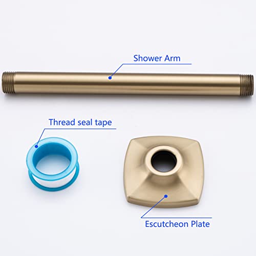 Shower Arm with Flange 8 Inches Ceiling Mount Straight Arm Ceiling-Mounted High Pressure Rain Brushed Gold,SW-91038-8BG. - color: R-angle Square Flange-8" Brushed Gold