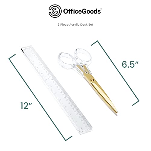 OfficeGoods 3-Piece Acrylic Desk Set, Clear with Gold Metal - color: Gold