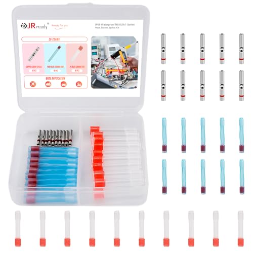 JRready 10Sets IP68 Waterproof Heat Shrink Butt Splice Kit MiniSeal Environmental Splice Connector 26-20 AWG (D-436-36 M81824/1-1) Copper Barrel Crimp Crimp Butt Connectors with PVDF/PE Tube - color: 20#Red-10Sets