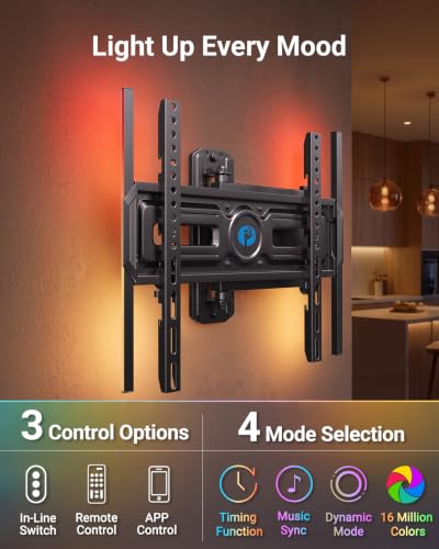 Pipishell Full Motion TV Wall Mount with LED Lights for 32–65 Inch TVs - style: Fits 32-65" TVs / Single Stud with LED