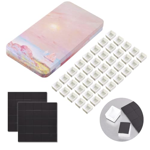qianshan 40Pcs Empty Half Pans Watercolor Tin Palette with Magnetic Stripe - color: Pink Sunset