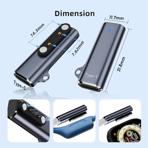 2 Pack USB C to Smart Watch Charger Magnetic Charging Adapter for Pitch 7.62mm 2Pin/4Pin Smart Watch/Bone Conduction Headphone - style: Pitch 7.62mm