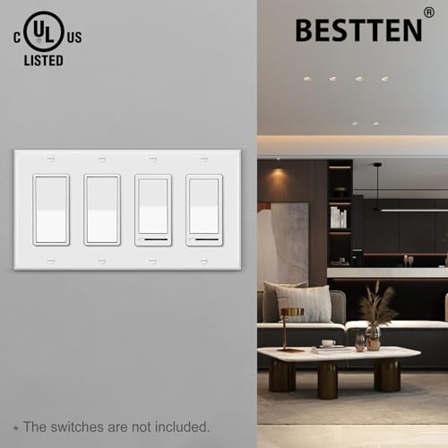 2 PK BESTTEN 4 Gang Decorator Light Switch or Receptacle Outlet Wall Plate - size: 4 Gang 2PK