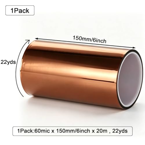 BOMEI PACK Polyimide Tape, 6in x 66ft Heat Resistant Tape for Soldering - size: 6inch x 20m/66ft