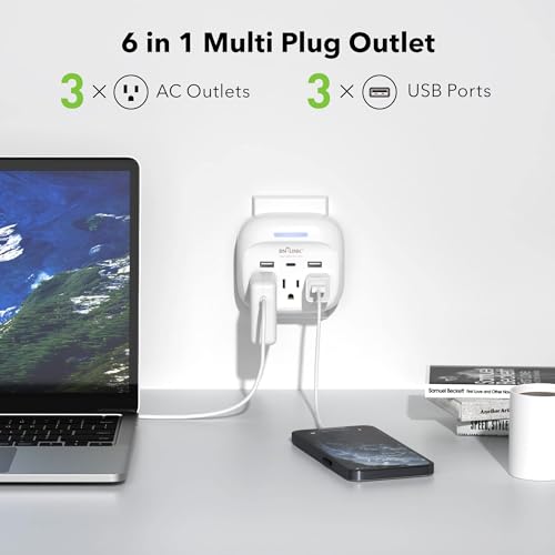BN-LINK Multi Plug Outlet Extender with USB, Surge Protector Outlet with 3 AC Outlet Splitter and 3 USB Ports (1 USB C), Multi Plug Wall Outlet for Dorm, School, Travel, Office, Home, Travel, 1 Pack - size: 3 Outlets(USB)