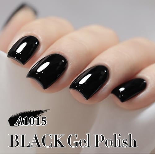 Double Rhythm 15ML Gel Nail Polish Pure Sheer Same Color Same Bottle Soak Off Gel Polish Art Manicure Salon DIY at Home for Women (Black-A1015) - color: Black