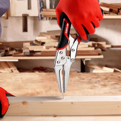 Vice Grips Pliers Set, 6-Piece Locking Pliers Set, 6-1/2”&9-1/2” Long Nose Locking Pliers, 5”, 7” and 10” Curved Jaw Vise Grip Pliers, 6” C-clamp with Rolling Pouch