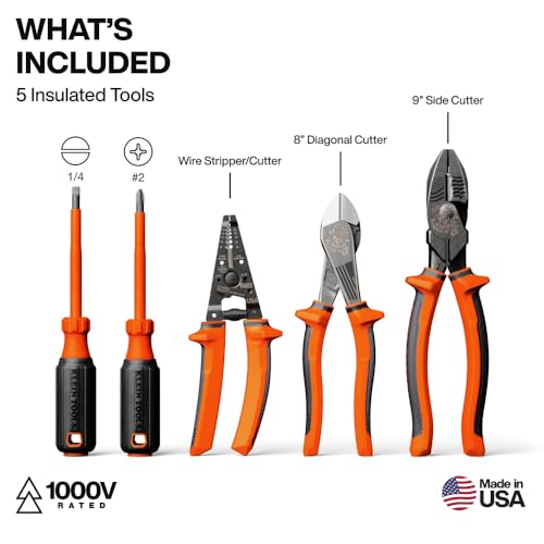 Klein Tools 94160MBINS MODbox Insulated Tool Kit, 5-Piece, 1000V Rated Electrician Tools Set with Screwdrivers, Wire Stripper, Cutters, Modular Storage Box