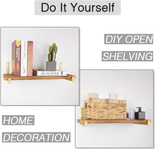 OVOV 6 Pack Heavy Duty Shelf Brackets Wall Mounted Industrial Farmhouse Floating Shelf Brackets with Lip (Gold 12") - color: Gold, size: 12 Inch