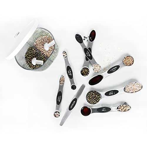 Magnetic Measuring Spoons Set with Leveler, Stackable Stainless Steel Tablespoons for Baking, Fits in Spice Jars - color: Silver