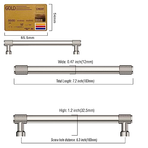 Amerdeco 10 Pack Brushed Satin Nickel Knurled Cabinet Pulls - 6.3 Inch(160mm) Hole Center Kitchen Cabinet Handles Drawer Pulls Hardware ZH0034 - color: Brushed Satin Nickel, size: 6.25"/160mm Hole Center