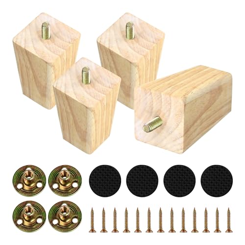 4PCS 3 Inch Solid Wood Furniture Legs, Square Wooden Sofa Couch Feet Leg Replacement for Desk Cabinet Bench Dresser Chair Bookcase Risers Parts, Log Stain - size: 3 Inch