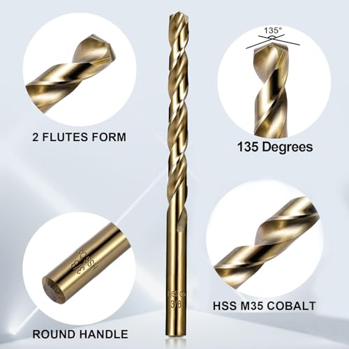 Cobalt Drill Bits Set for Hardened Metal and Stainless Steel, 99Pcs M35 High Speed Steel Twist Jobber Drill Bits 1/16"-3/8", with Plastic Index Storage Case - size: 1/16-3/8 in (99 pcs)