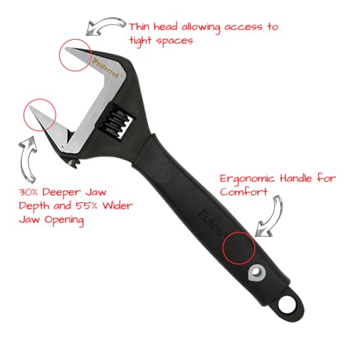 Plumbing Adjustable Wrench, Black Phosphate Finish, 4 Available Size Options 6-inch, 8-inch, 10-inch, 12-inch - T08004 - size: 12-Inch