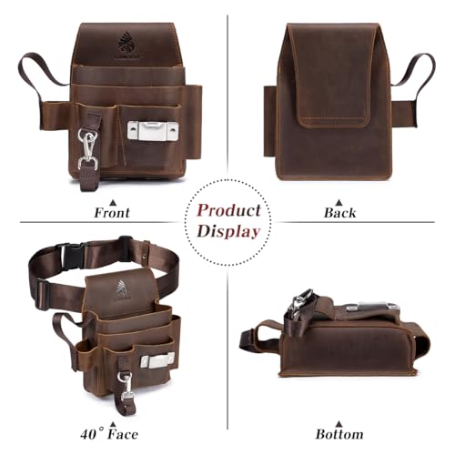 Genuine Leather Electrician Tool Pouch and Belt, Adjustable Leather Tool Belt with Multi-Pockets for Electricians, Brown - size: Large