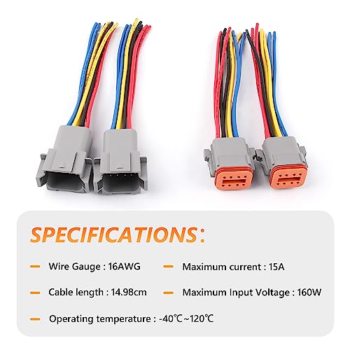 Newdeli Deutsch 8 Pin Connector Kit Waterproof Electrical Connector 16 AWG Male and Female Automotive Wire Connectors for Car Truck Boat, Dt Connector 2 Sets - size: DT Connector 2 Sets 8 Pin
