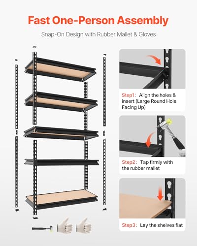VEVOR Storage Shelves, 5-Tier Adjustable, 2000 lbs Capacity, Heavy Duty Garage Storage Shelving Unit, Metal Utility Rack Shelf, for Kitchen Pantry Basement Bathroom, 28.35" W x 12.17" D x 59.84" H - size: 12" D x 28" W x 60" H