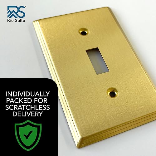 Rio Salto BRASS Toggle Light Switch Cover Plate Single Toggle Switch Plate Brushed Gold Metal Outlet Covers Decorative Wall Plate — Deco Collection 4.50" X 2.75" - color: Toggle Switch 1-Gang (2-Pack)