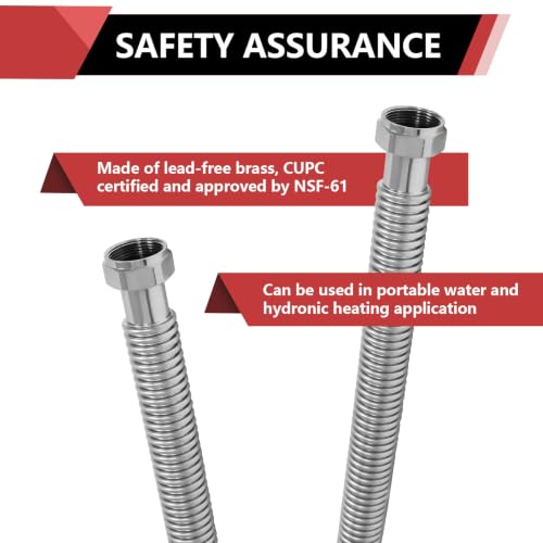 2 PCS EFIELD 18-inch 1-1/4" FIP X 1-1/4" FIP Stainless Steel Corrugated Hose Connector for Commercial Water Heater, Boiler,Water Softener - size: 18"L(1-1/4" FIP)