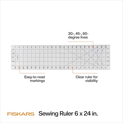 Fiskars 6" x 24" Sewing & Quilting Ruler with Gridlines, Clear/Black - size: 6" x 24"
