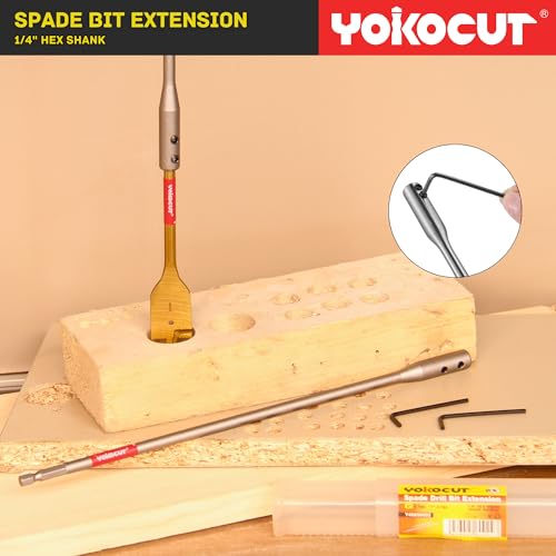 Drill Bit Extension Set, 6 and 12 Inches 1/4 Hex Shank Extension for Spade Bits, 2X Hex Key Included, Wood Spade Drill Bit Extension - style: 4pcs Spade Drill Bit Extension with Hex Key