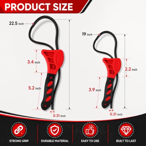 Adjustable Rubber Strap Wrench Set, 2-Pack Belt Wrench with 6 inch & 8 inch Handles for Oil Filters, Water Filters, Plumbing, Jar Lids, Sink Pipes, Faucets & PVC Unions