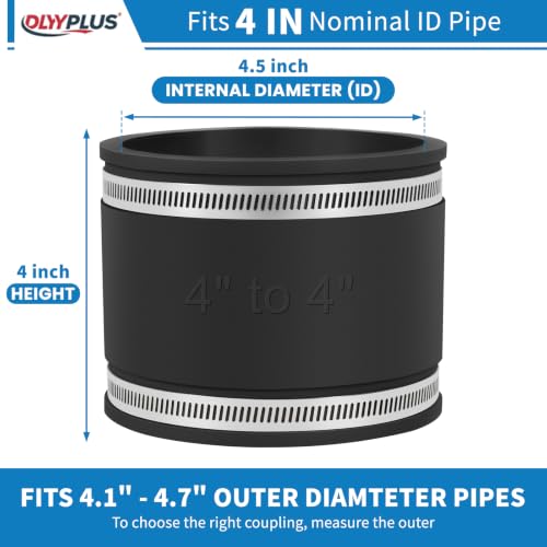Flexible PVC Pipe Coupling with Stainless Steel Clamps Fit 1 IN Nominal Pipes, Couplers for Plastic and Copper Pipe Plumbing Connections, Drain Repair, Dust Hose (2, 4 in) - size: 4 in