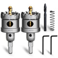 Metal Hole Saw 1-3/4''(45mm) 2Pcs Set Heavy Duty Tungsten Carbide Tipped Hole Cutters Set with a nitrided Step Drill and L-flench, for Steel Iron,Aluminum,Stainless stell,Plastic - size: 3/4''(45mm)-2PCS