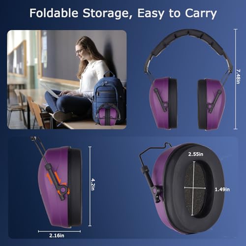 Safety Earmuffs for Ear Protection SNR 29 dB Noise Cancelling Ear muff Shooting Hunting Construction Noise Reduction - color: Purple