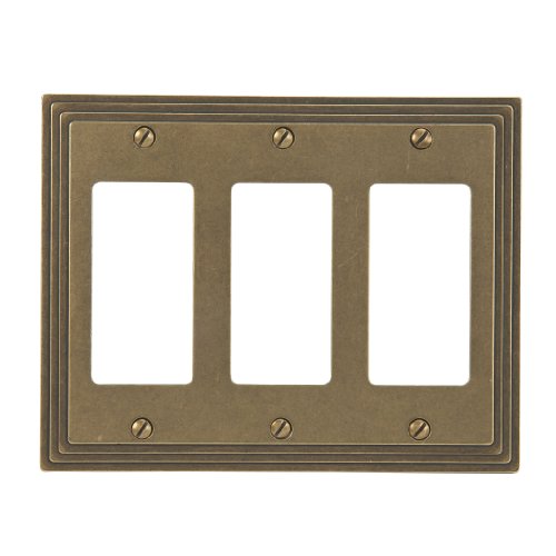 AMERELLE 84RRRRB Steps Triple Rocker Cast Metal Wallplate in Rustic Brass - color: Rustic Brass, size: 3 Rocker