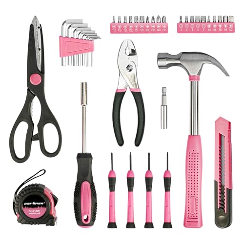 CARTMAN 39-Piece Household Tool Set, pink Hand Kit With Storage Case - color: pink