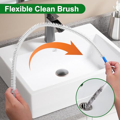 Molain 4 Pack Drain Cleaning Brush, 23.6inch Long Flexible Drain Clog Remover Tool Pipe Brush Cleaner with Nylon Bristles Rust-Resistant Sink Drain Cleaner for Toilet Kitchen Sink Shower Bathroom Tub